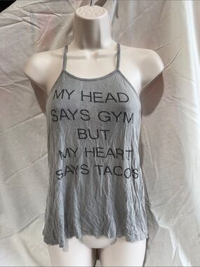 Gray Graphic Halter Tank Top - MY HEAD SAYS GYM But MY HEART SAYS TACOS